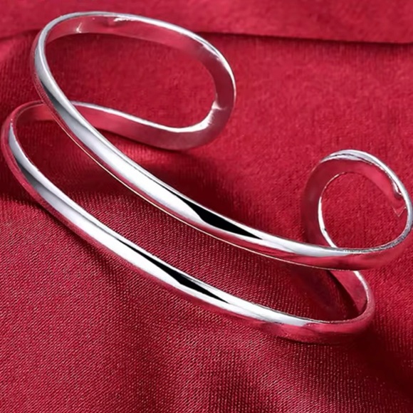 Silver Double Circle Line Bangle Bracelet For Woman Cuff bracelet - Picture 1 of 9